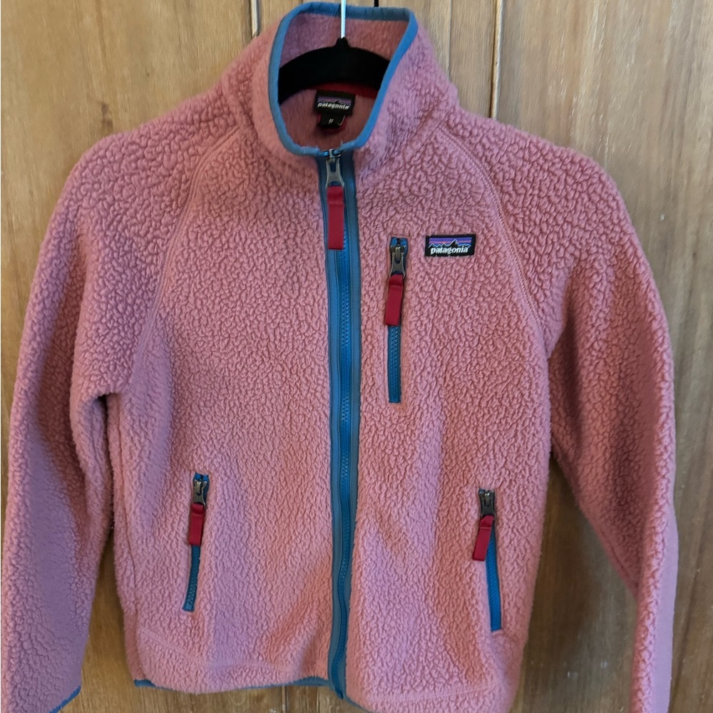 Patagonia Pink Fleece with Blue Zippers